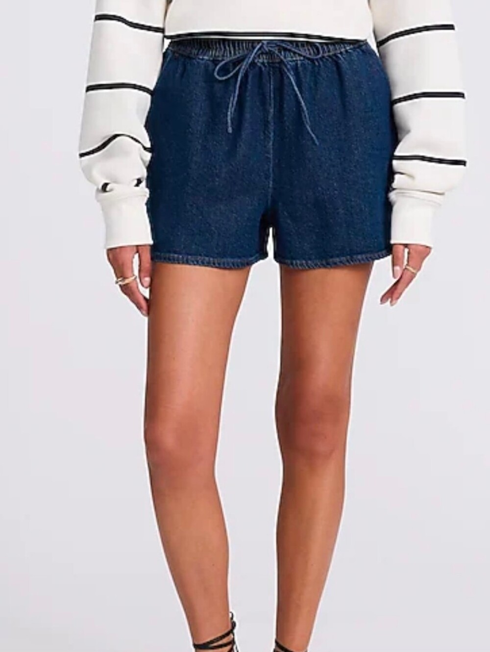 Express High Waisted Dark Wash Pull On Jean Shorts